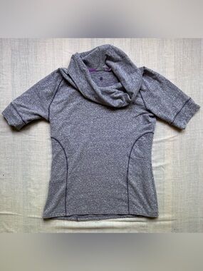 Athleta Heathered Purple Cowl Neck Short-Sleeve Sweater